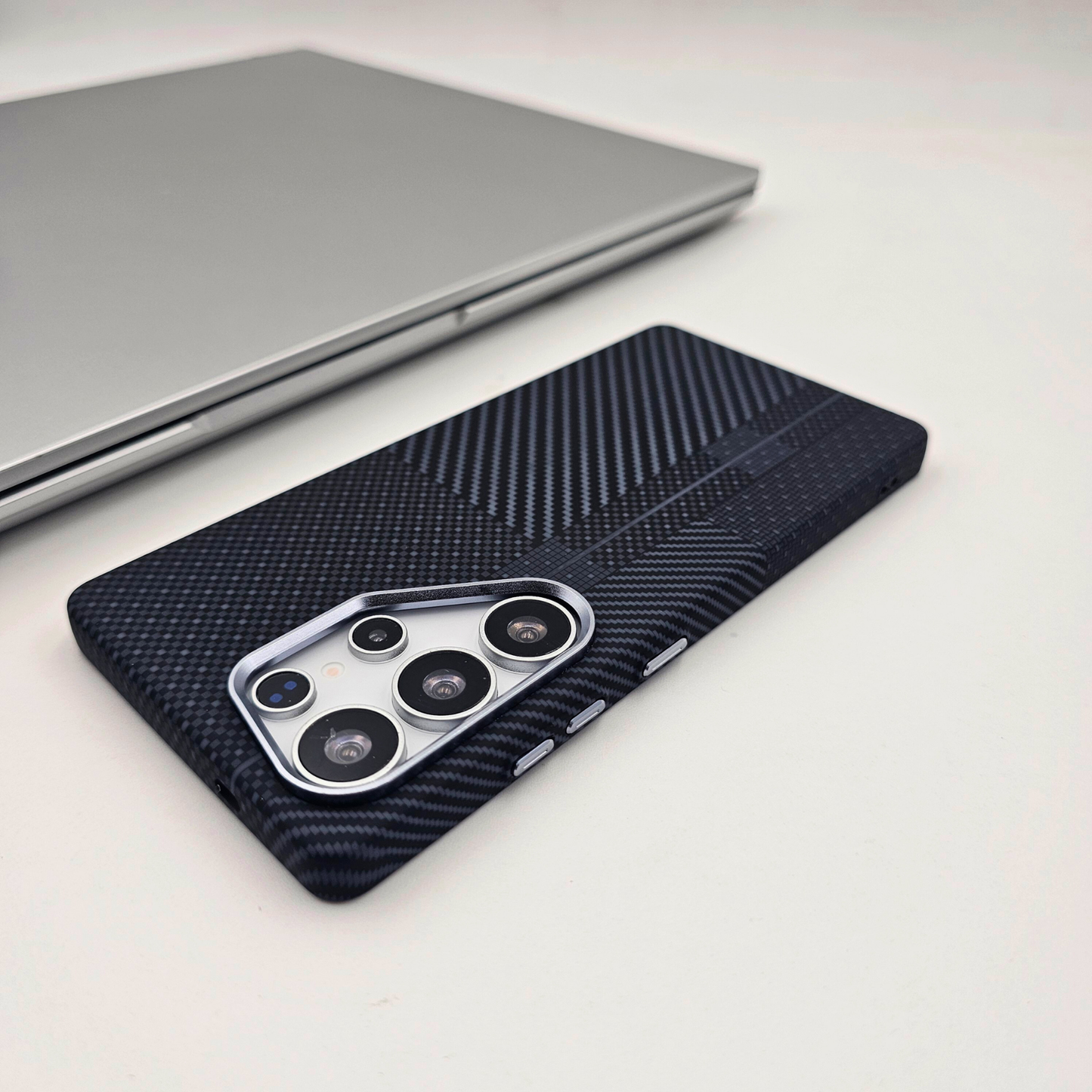Samsung Galaxy S24 Ultra Black Pattern Premium Slim Case | Rare Aramid Texture Finish | Real Carbon Fibre Feel | Hidden MagSafe