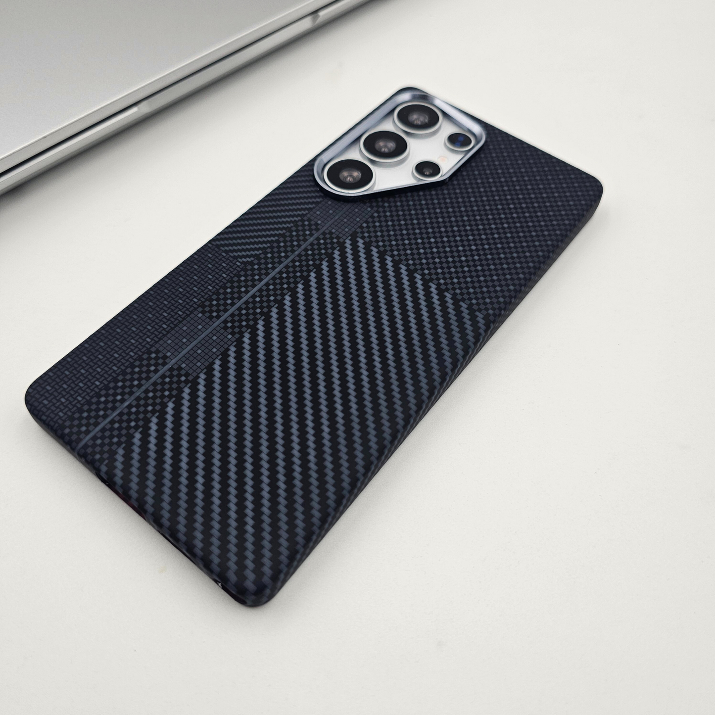 Samsung Galaxy S24 Ultra Black Pattern Premium Slim Case | Rare Aramid Texture Finish | Real Carbon Fibre Feel | Hidden MagSafe
