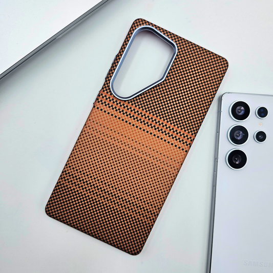 Samsung Galaxy S24 Ultra Pixelated Brown Premium Slim Case | Rare Aramid Texture Finish | Real Carbon Fibre Feel | Hidden MagSafe