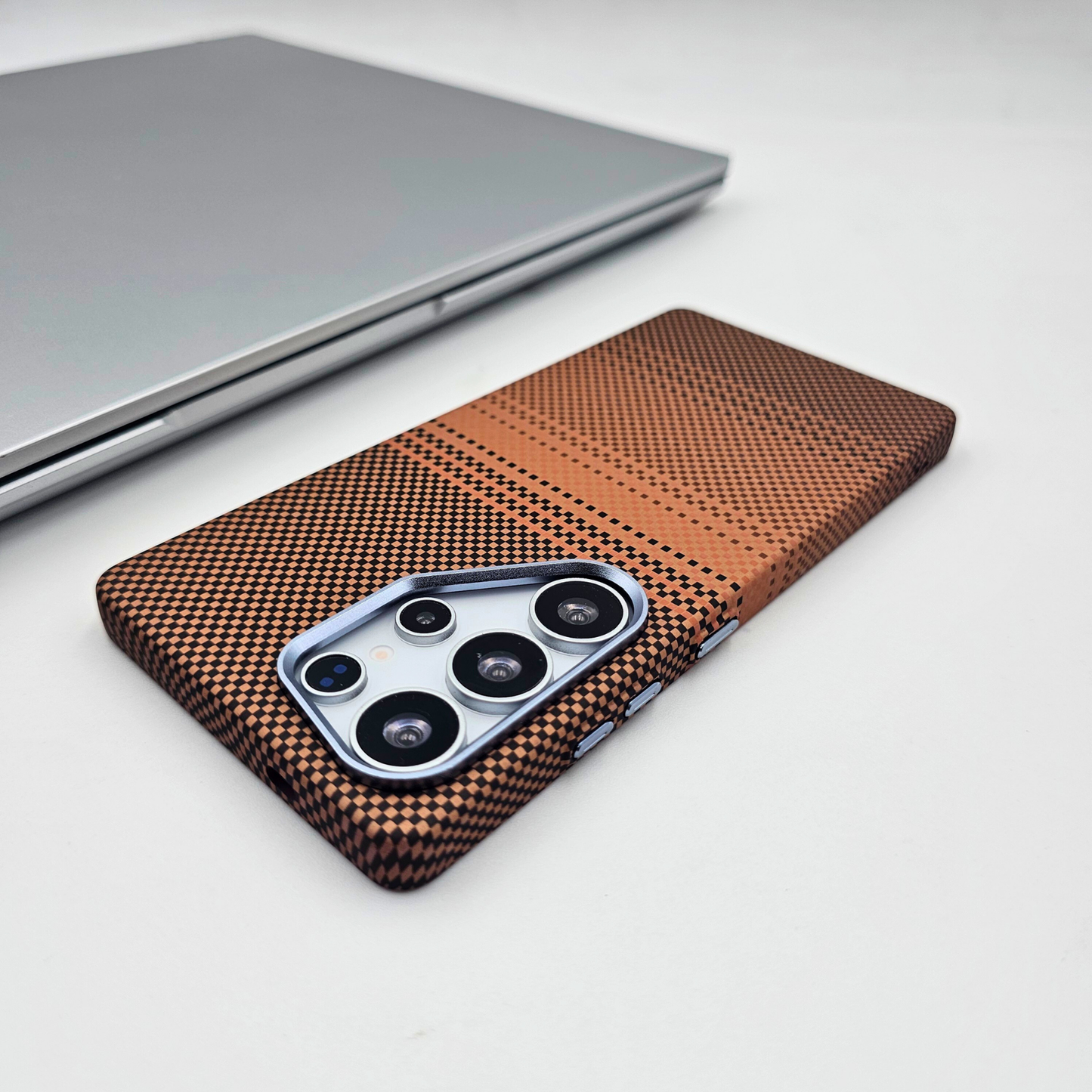 Samsung Galaxy S24 Ultra Pixelated Brown Premium Slim Case | Rare Aramid Texture Finish | Real Carbon Fibre Feel | Hidden MagSafe