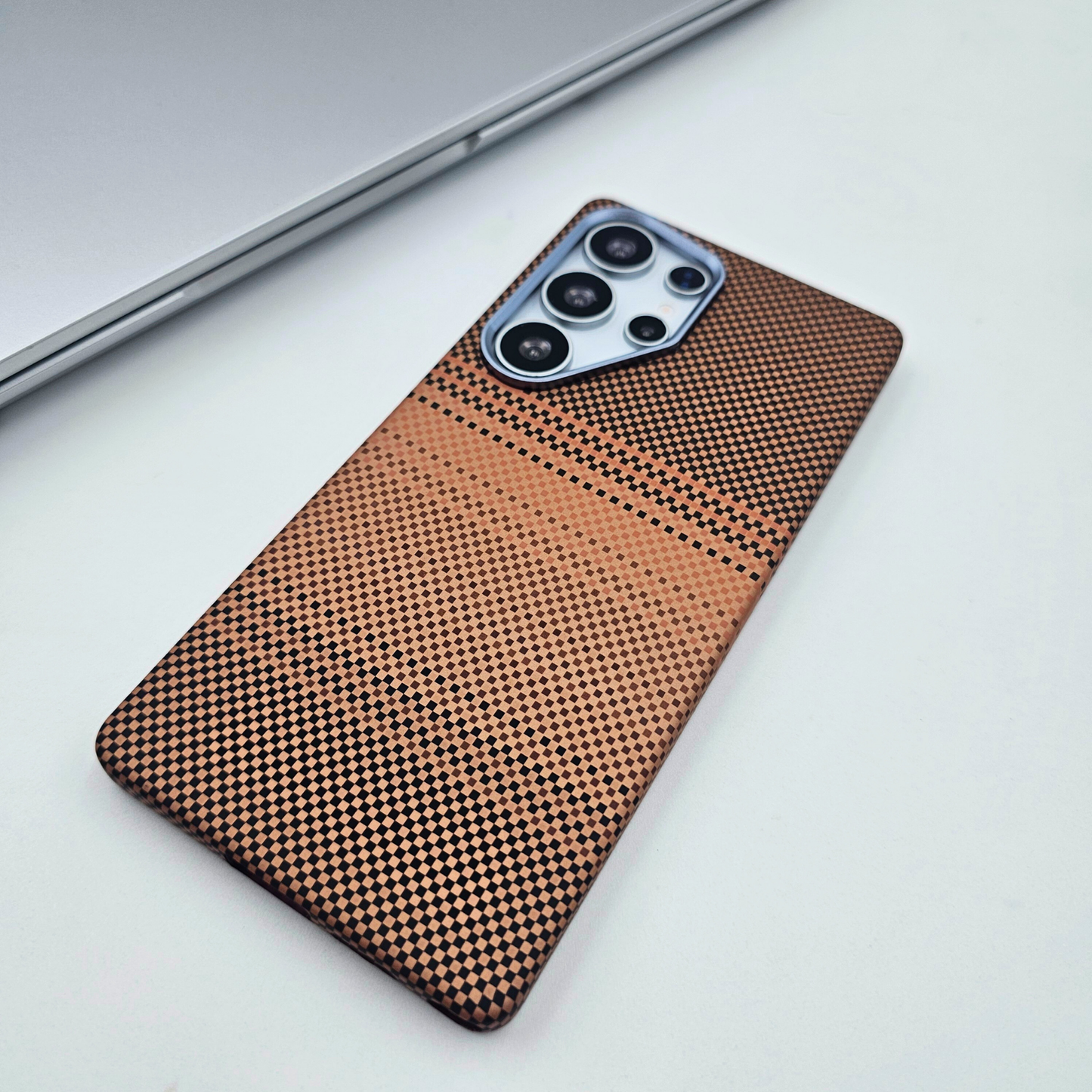 Samsung Galaxy S24 Ultra Pixelated Brown Premium Slim Case | Rare Aramid Texture Finish | Real Carbon Fibre Feel | Hidden MagSafe