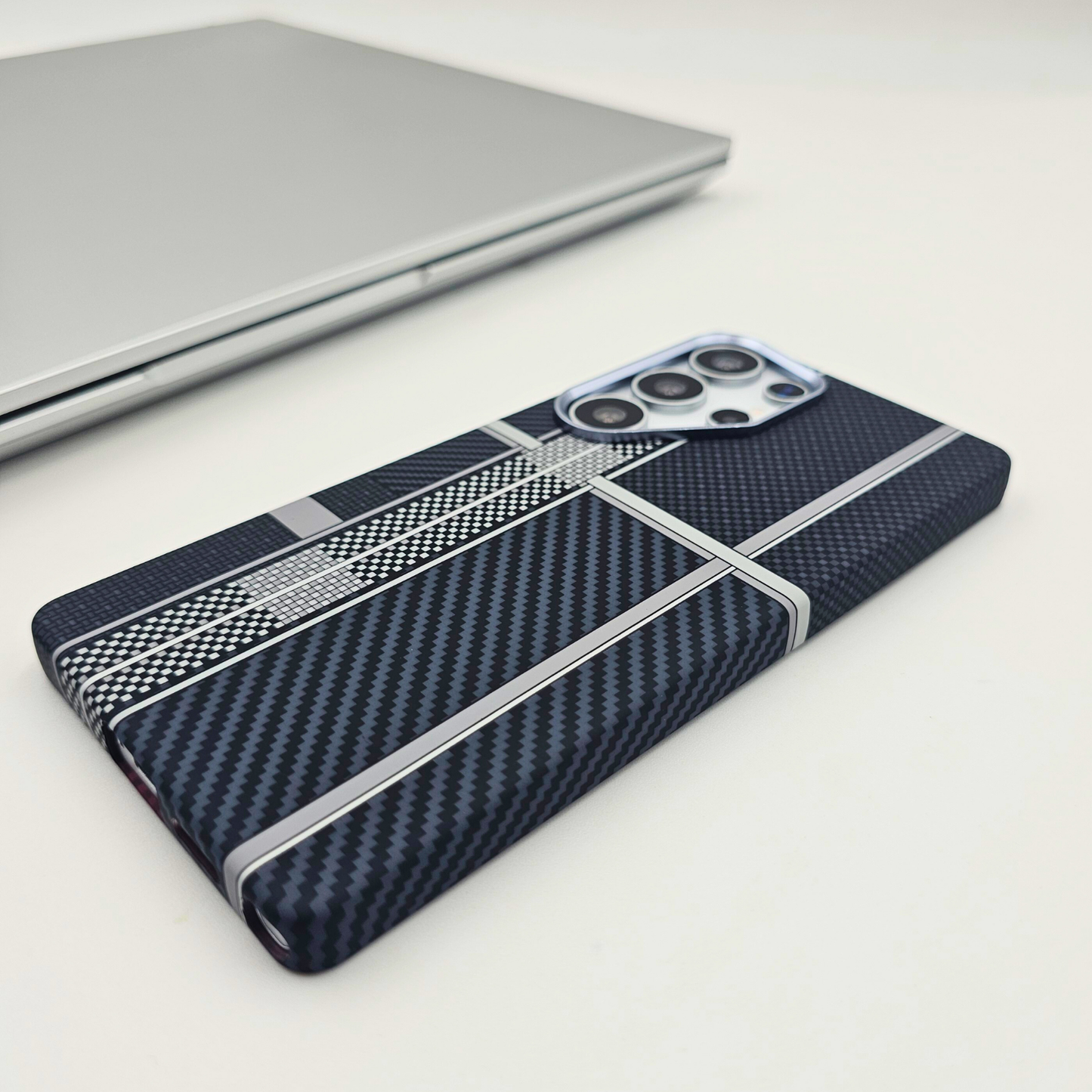 Samsung Galaxy S24 Ultra Striped Black Premium Slim Case | Rare Aramid Texture Finish | Real Carbon Fibre Feel | Hidden MagSafe