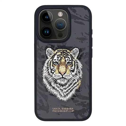 iPhone 15 Pro Max Series Premium Santa Barbara Savana Tiger Leather Case Cover Black Clearance Sale