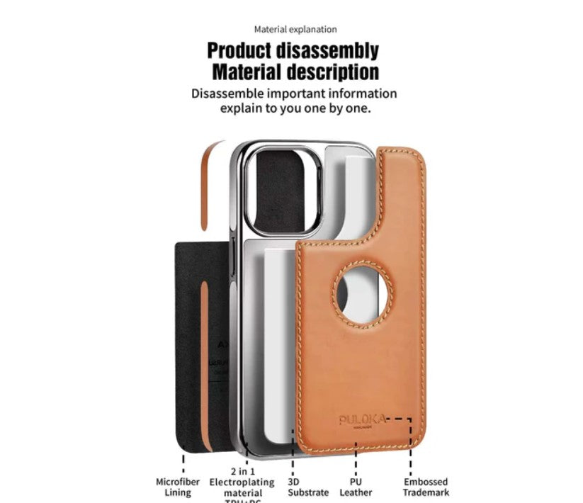 iPhone 16 Series Stitched Leather Logo Cut Chrome Case