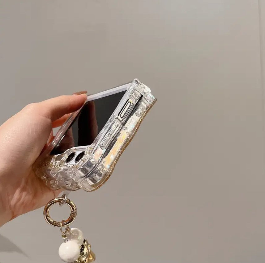 Samsung Galaxy Z Flip 6 Shimmer Glitter Case With Pearl Holder