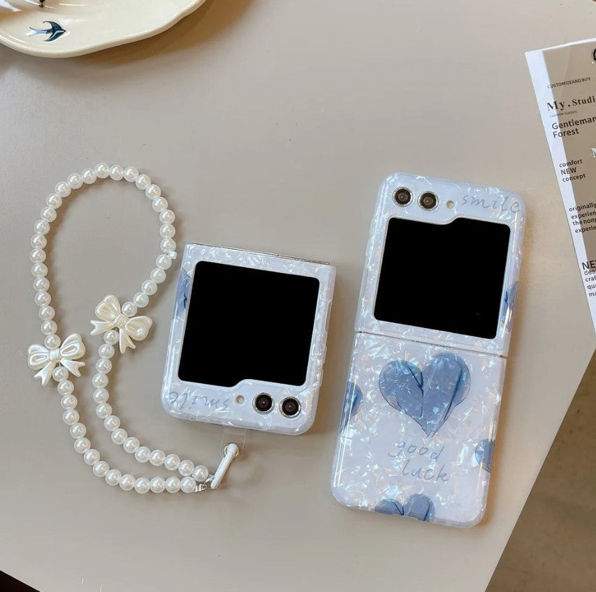 Heart Shell Texture Case With Pearl Holder for Samsung Galaxy Z Flip 7 FE