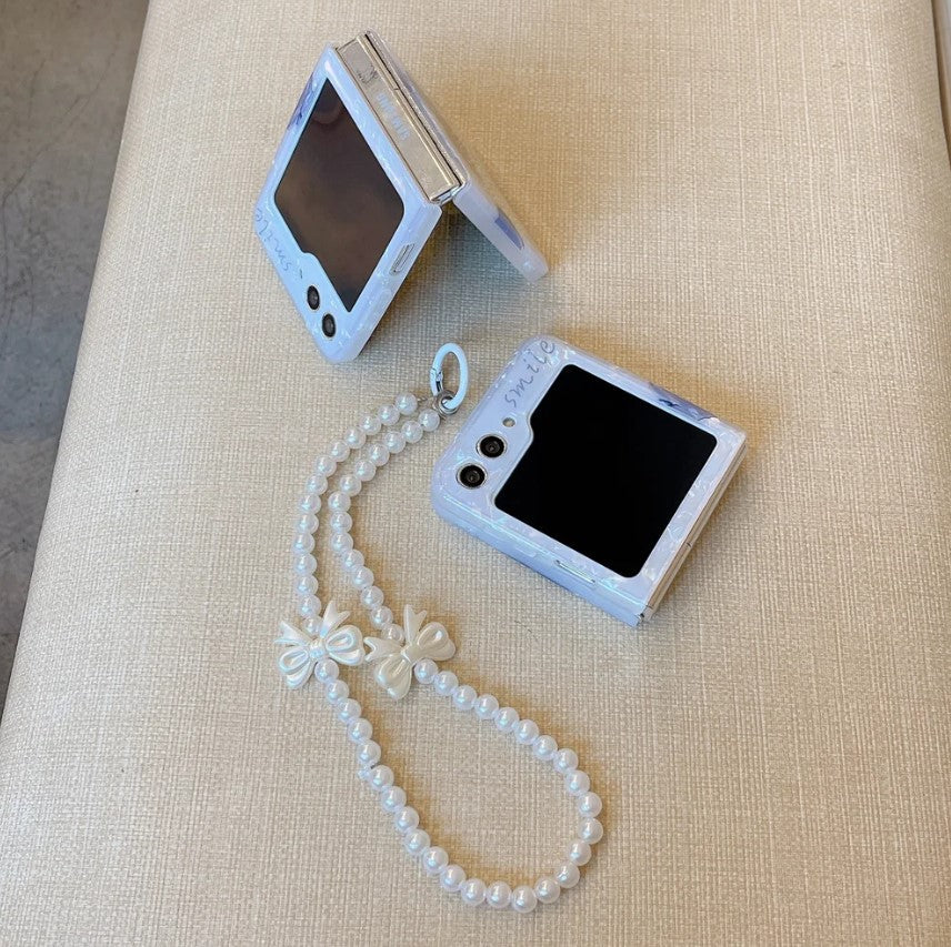 Heart Shell Texture Case With Pearl Holder for Samsung Galaxy Z Flip 7 FE