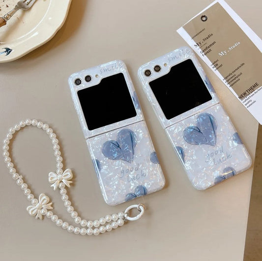 Heart Shell Texture Case With Pearl Holder for Samsung Galaxy Z Flip 7 FE