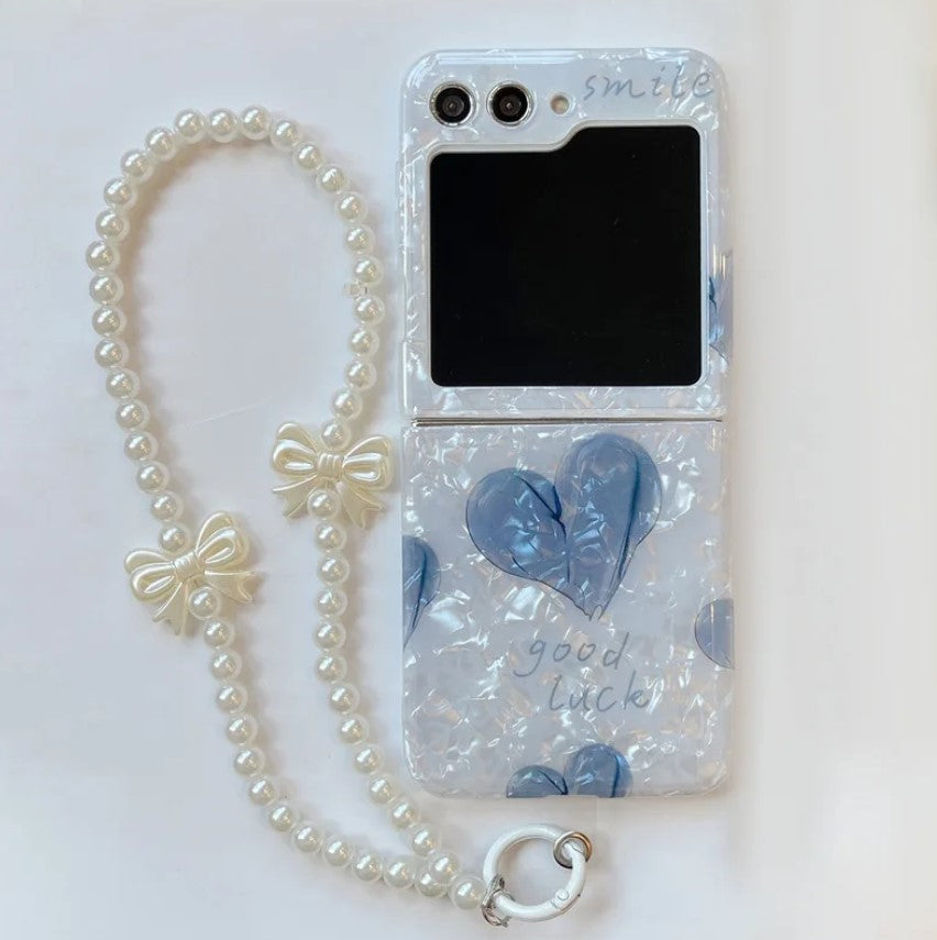 Heart Shell Texture Case With Pearl Holder for Samsung Galaxy Z Flip 7 FE