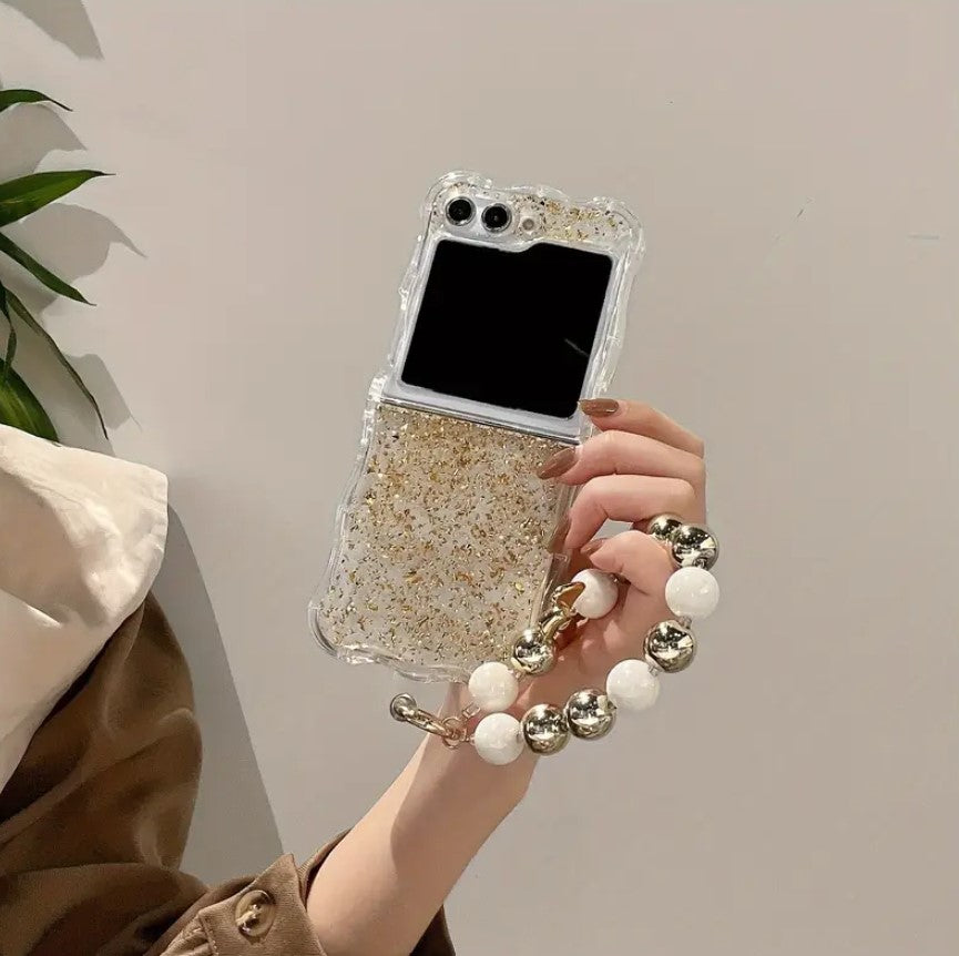 Samsung Galaxy Z Flip 6 Shimmer Glitter Case With Pearl Holder