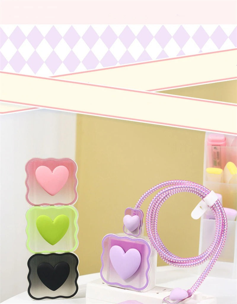 iPhone Cable Protector and Adapter Charging Case Love Heart Transparent