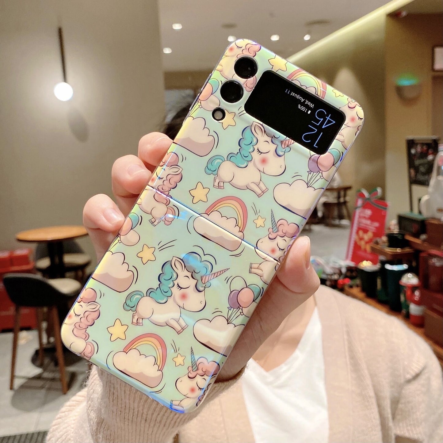 Samsung Galaxy Z Flip 4 Cartoon Rainbow Unicorn Theme Case Cover