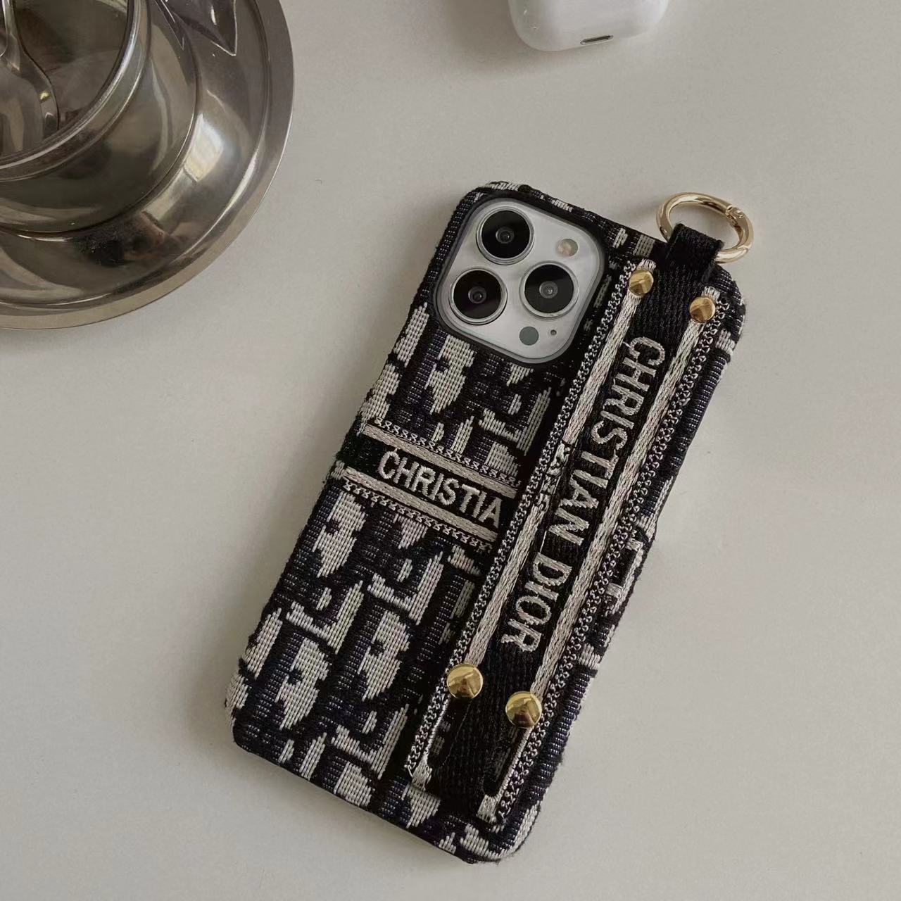 iPhone Luxury Brand CD Belt Vertical Horizontal Pattern Cover Case Blue