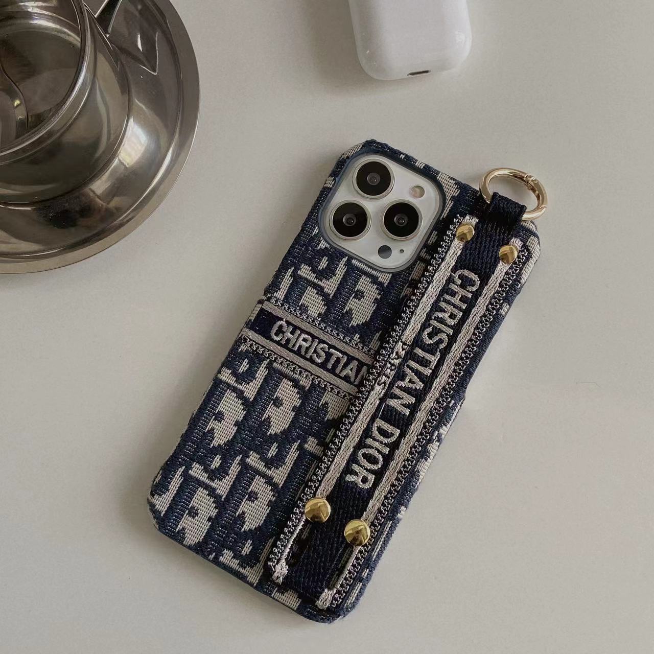 iPhone Luxury Brand CD Belt Vertical Horizontal Pattern Cover Case Blue