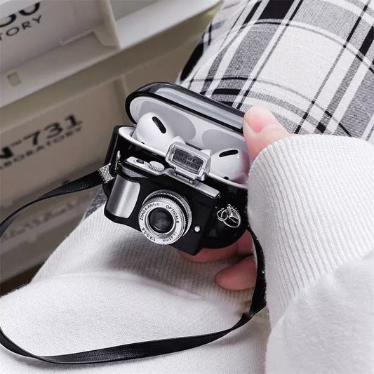 Apple AirPods Black Case Holder- 4D Retro Camera