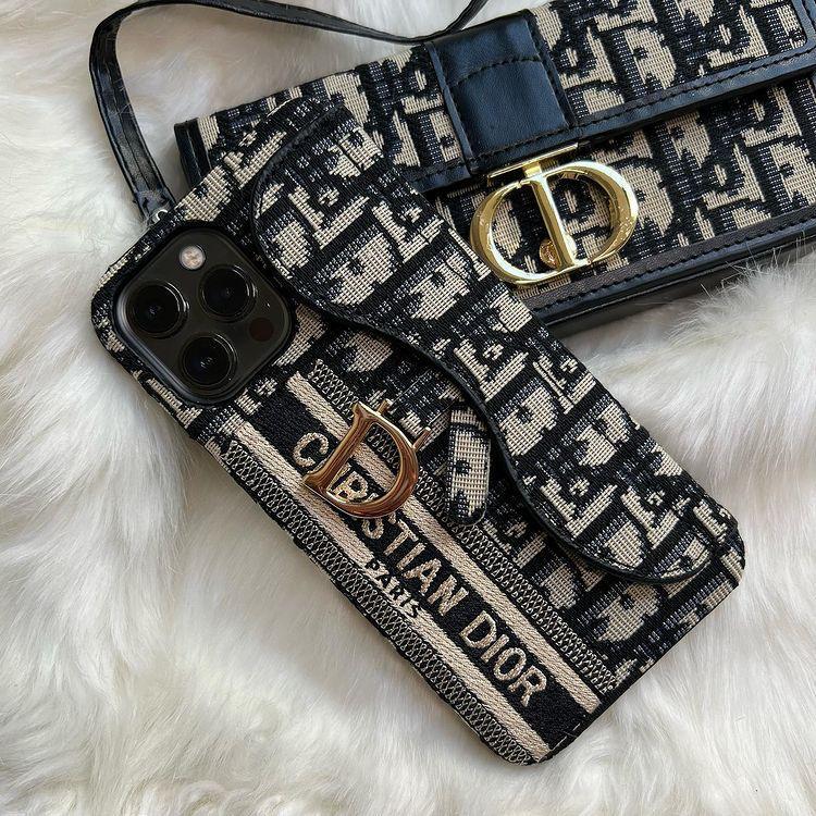 CD Embroidered Card Slot Case for iPhone 15 Series | Elegant Brand Detail | Wallet Holder Edition