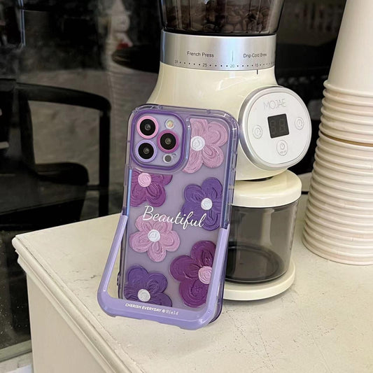 iPhone 16 Series Beautiful Purple Glossy Floral With Kickstand Case Cover