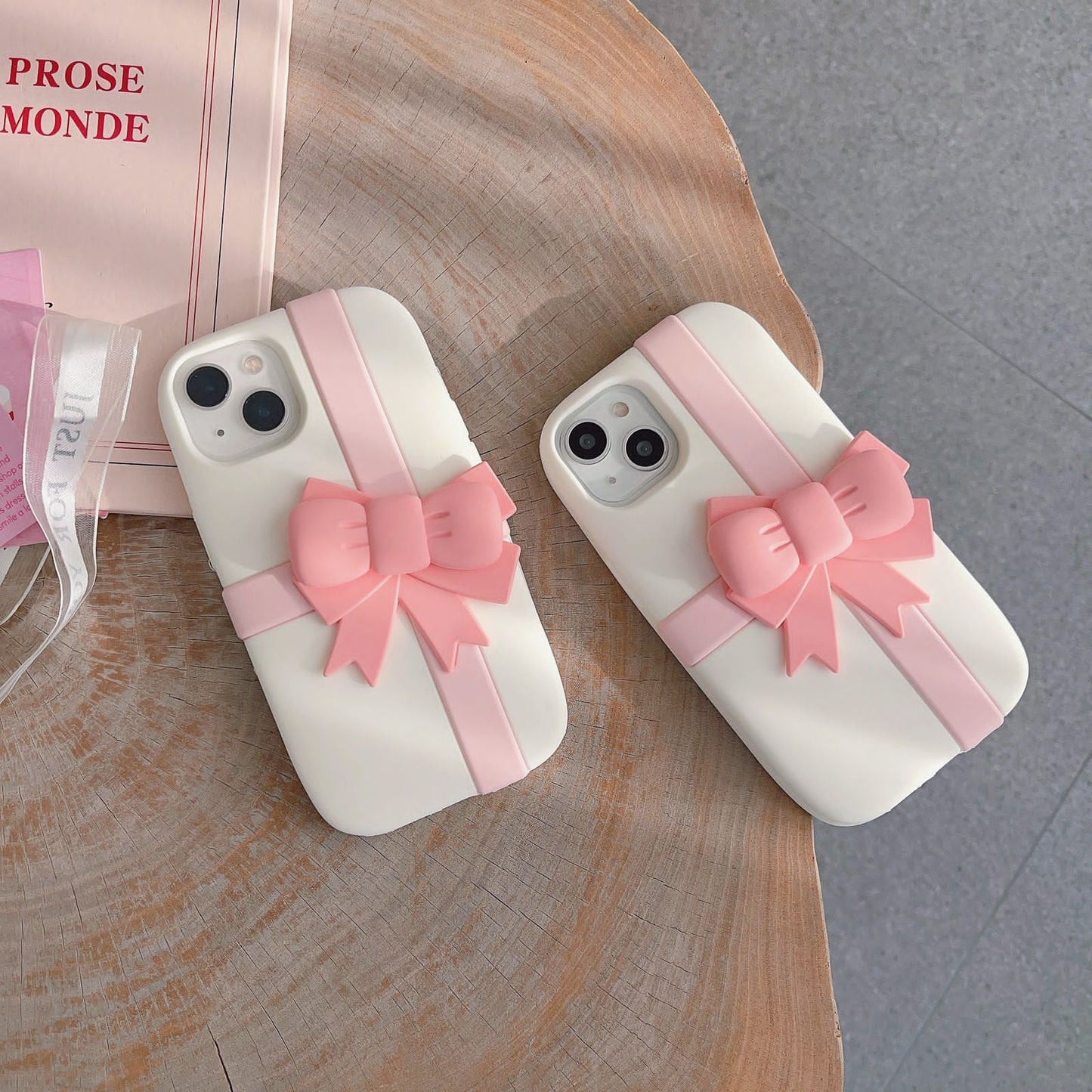 iPhone 15 Pro Pink Bow Silicone Case Cover Beige Clearance Sale