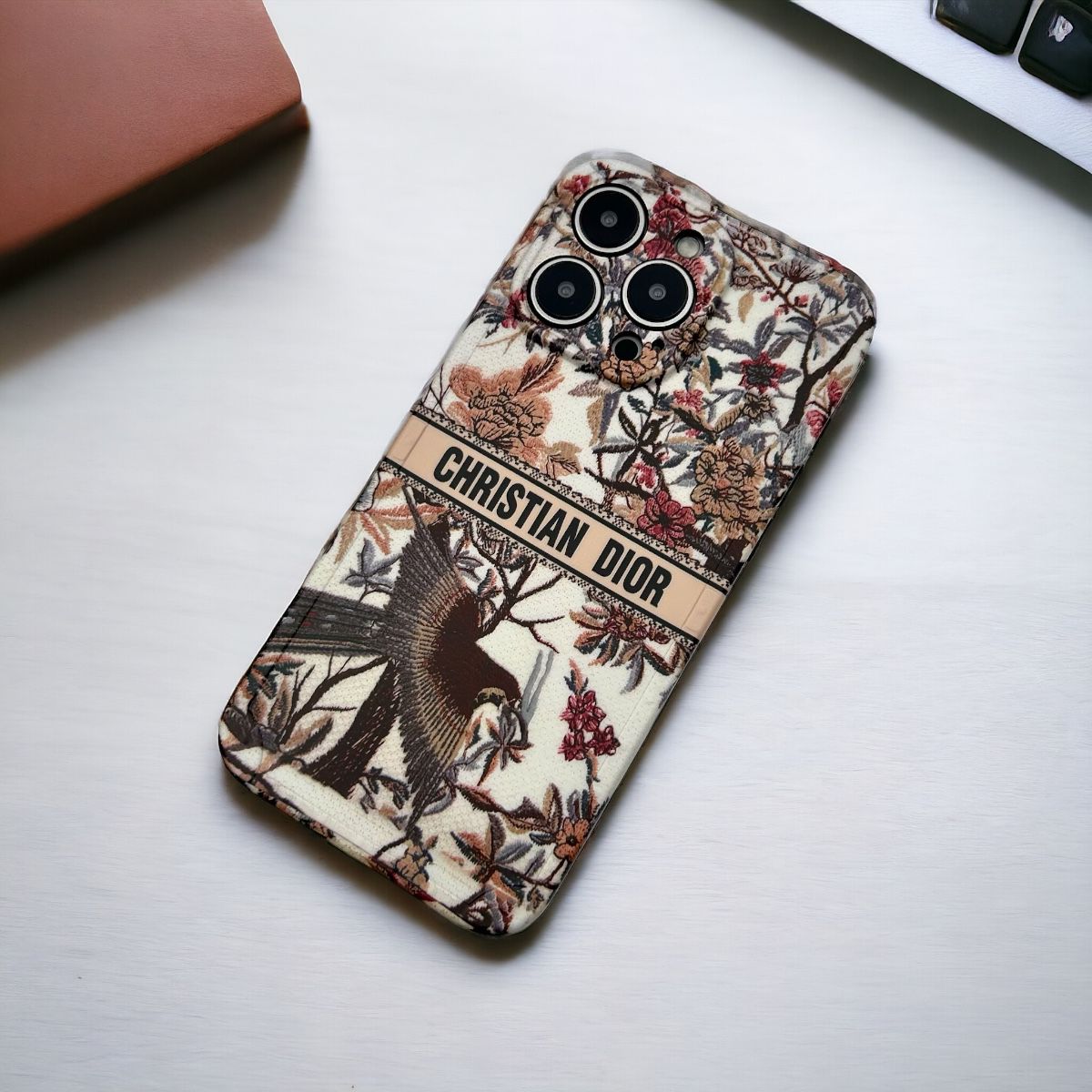 iPhone 15 Series Luxury CD Floral Pattern Camera Protection Case Cover