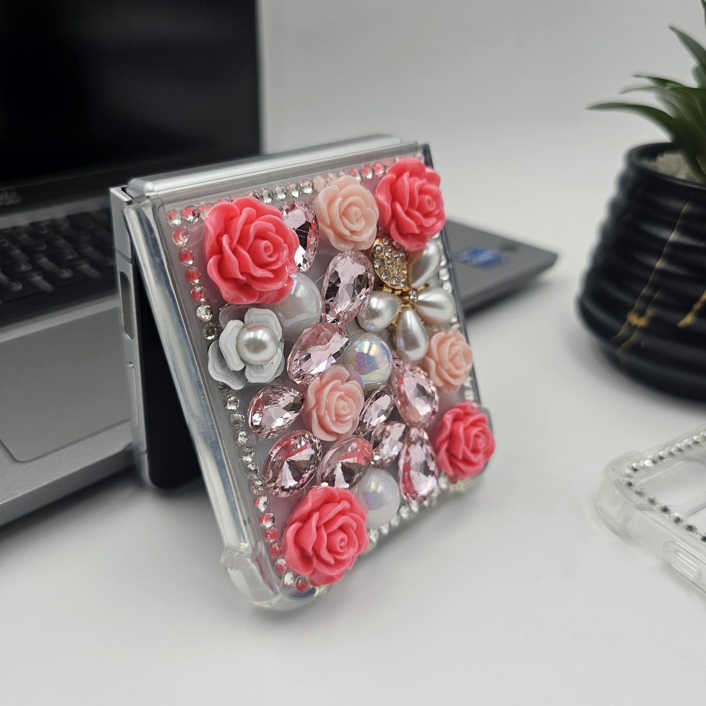 Samsung Galaxy Z Flip 5 Pink Floral Diamond Stone Shimmer Case