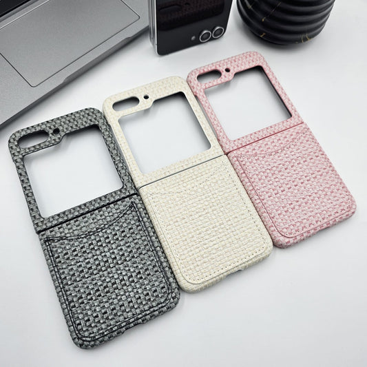 Samsung Galaxy Z Flip 5 Woven Pattern PU Leather Cardholder Case