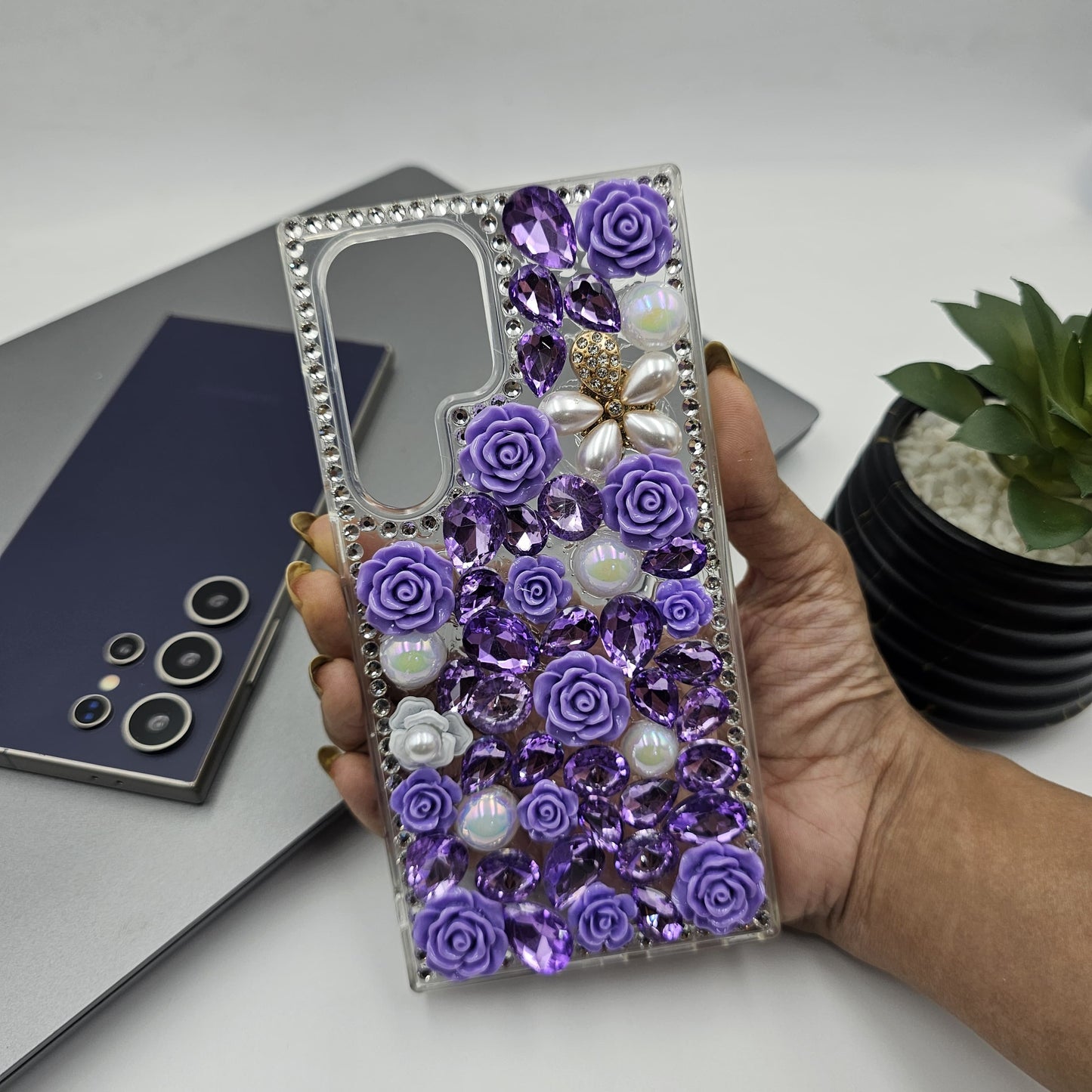 Samsung Galaxy S25 Ultra Rose Floral Rhinestone Diamond Case