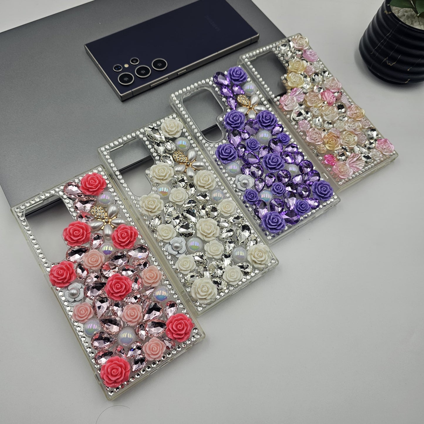 Samsung Galaxy S25 Ultra Rose Floral Rhinestone Diamond Case