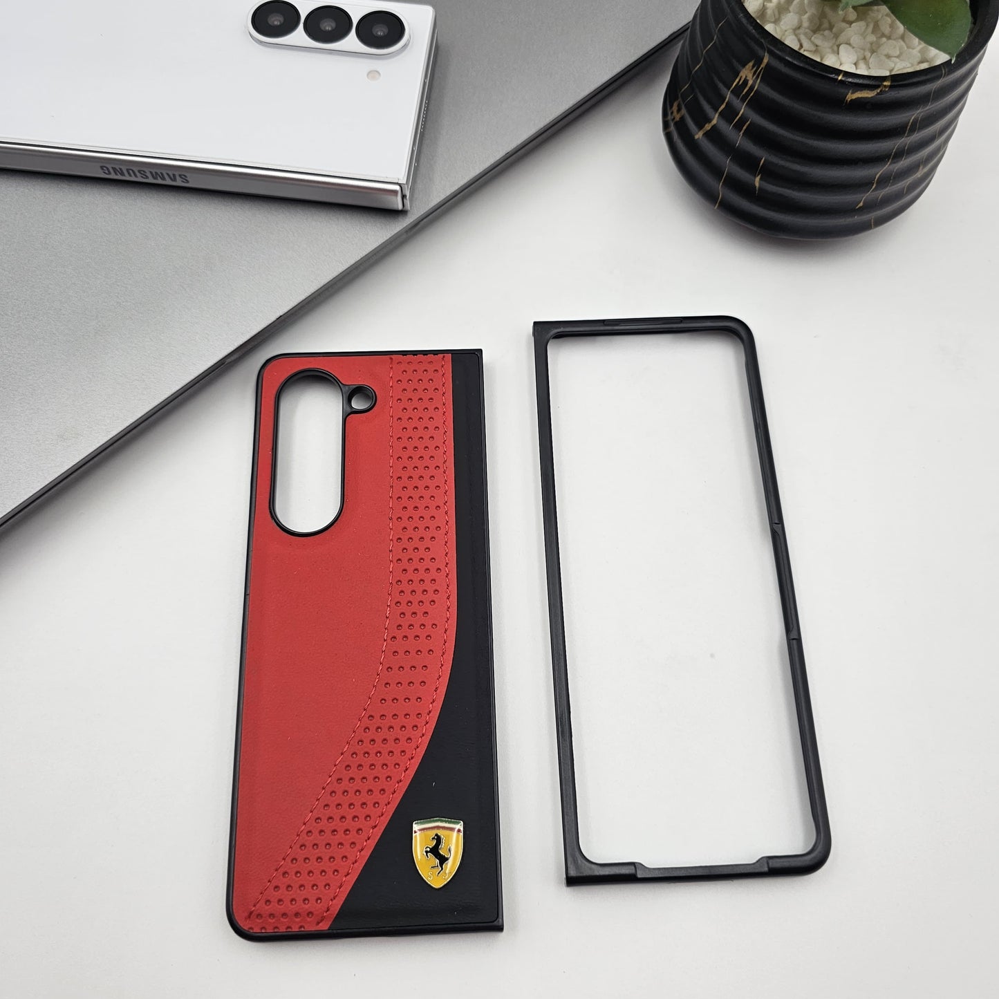 Samsung Galaxy Z Fold 5 Sports Car FR Dotted Pattern PU Leather Case