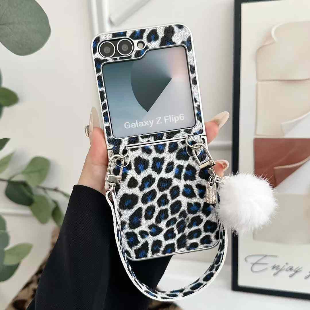 Samsung Galaxy Z Flip 6 Stylish Leopard Design With Sling And Fur Case