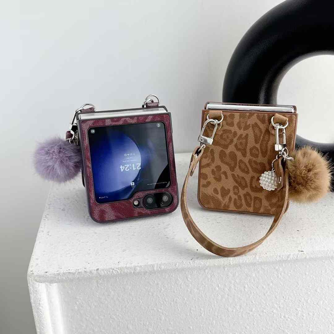 Samsung Galaxy Z Flip 6 Stylish Leopard Design With Sling And Fur Case