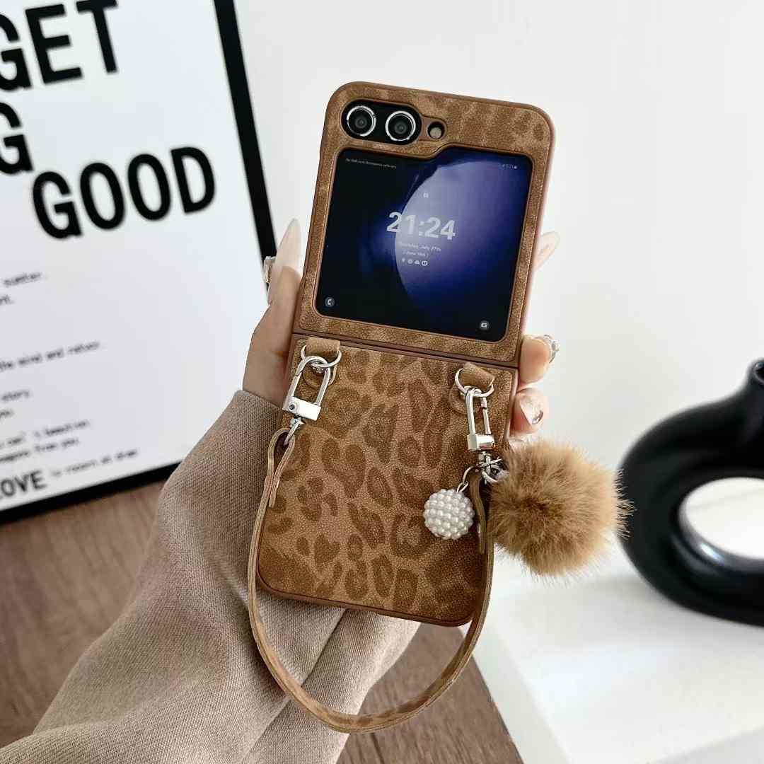 Samsung Galaxy Z Flip 6 Stylish Leopard Design With Sling And Fur Case