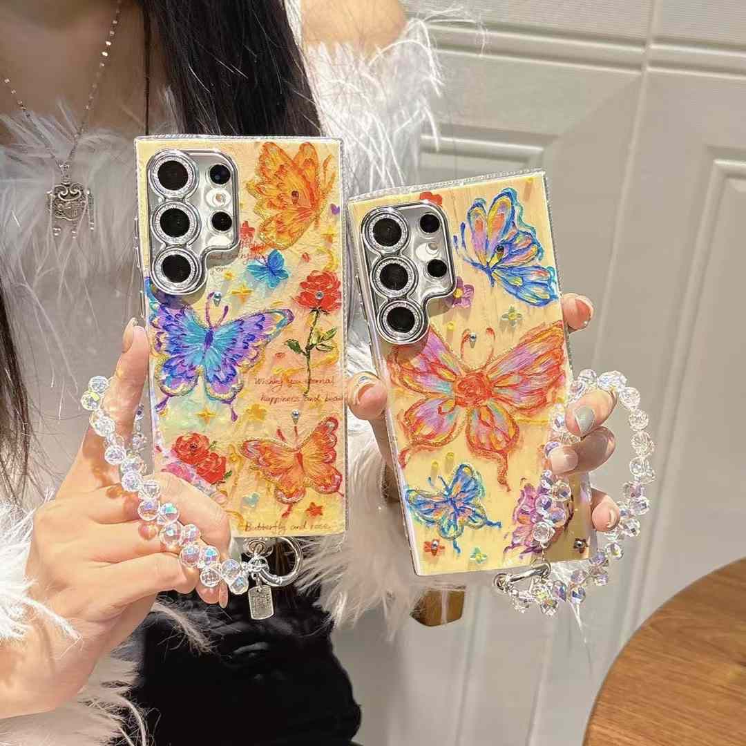 Samsung Galaxy S25 Ultra 3D Painting Butterfly Design Case Sling Strap