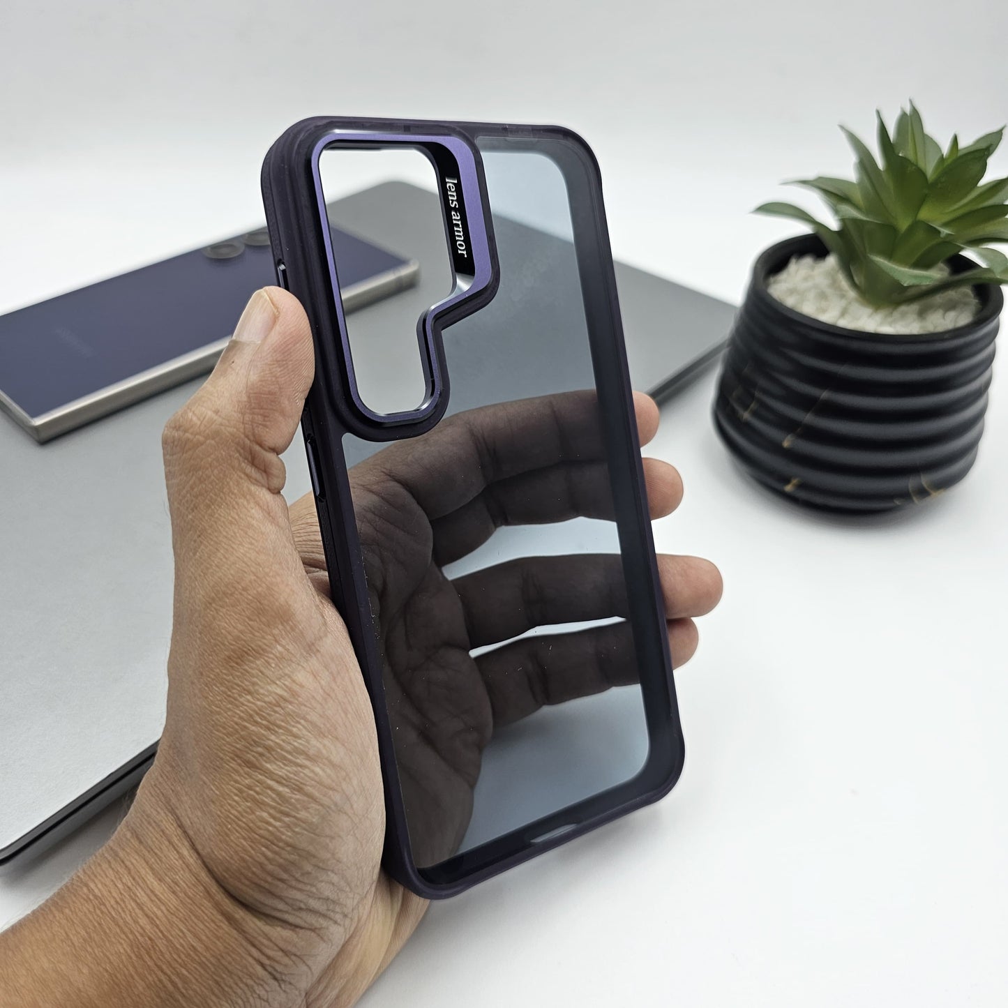 Samsung Galaxy S24 Plus Smokey Finish Transparent Metal Camera Bump Case