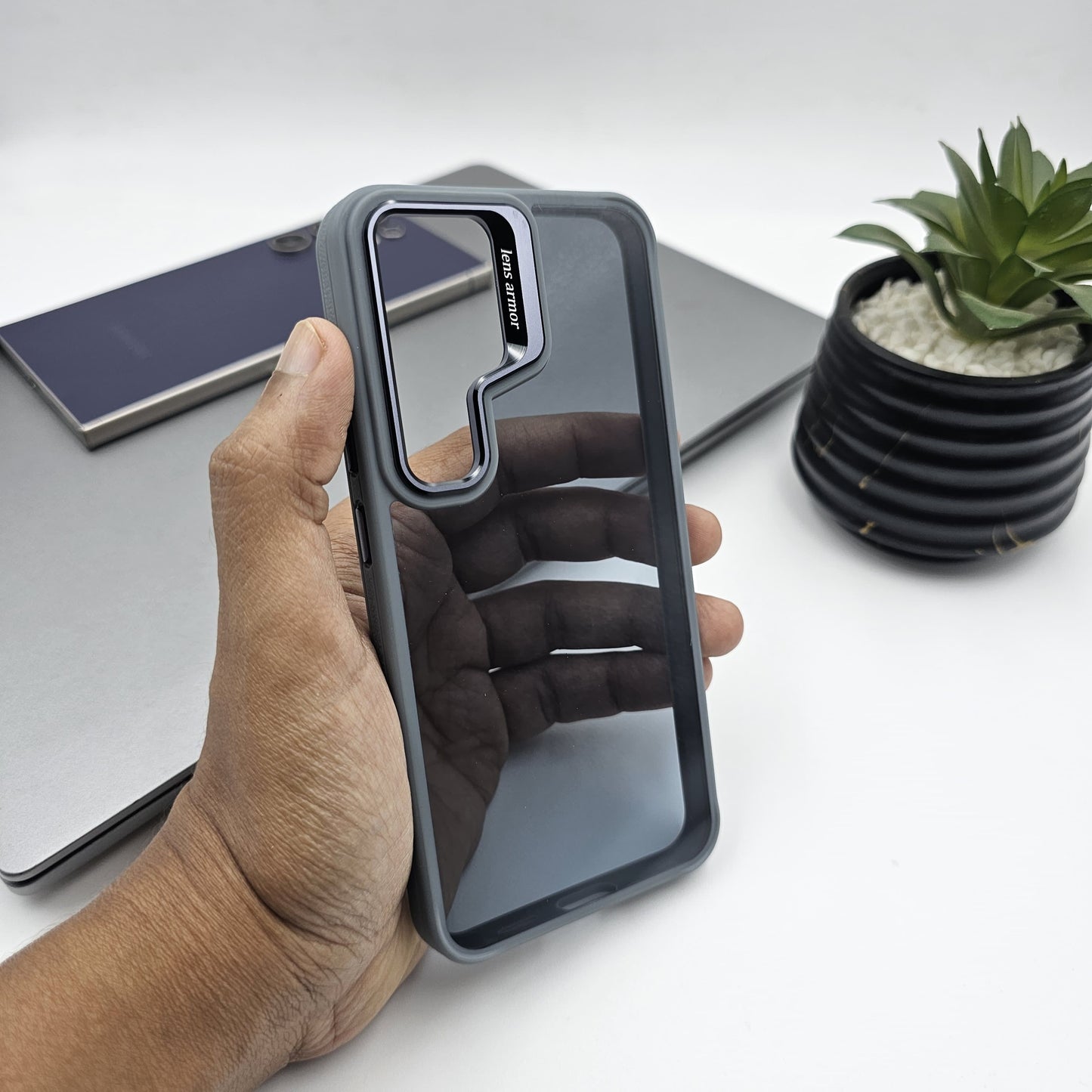 Samsung Galaxy S24 Plus Smokey Finish Transparent Metal Camera Bump Case