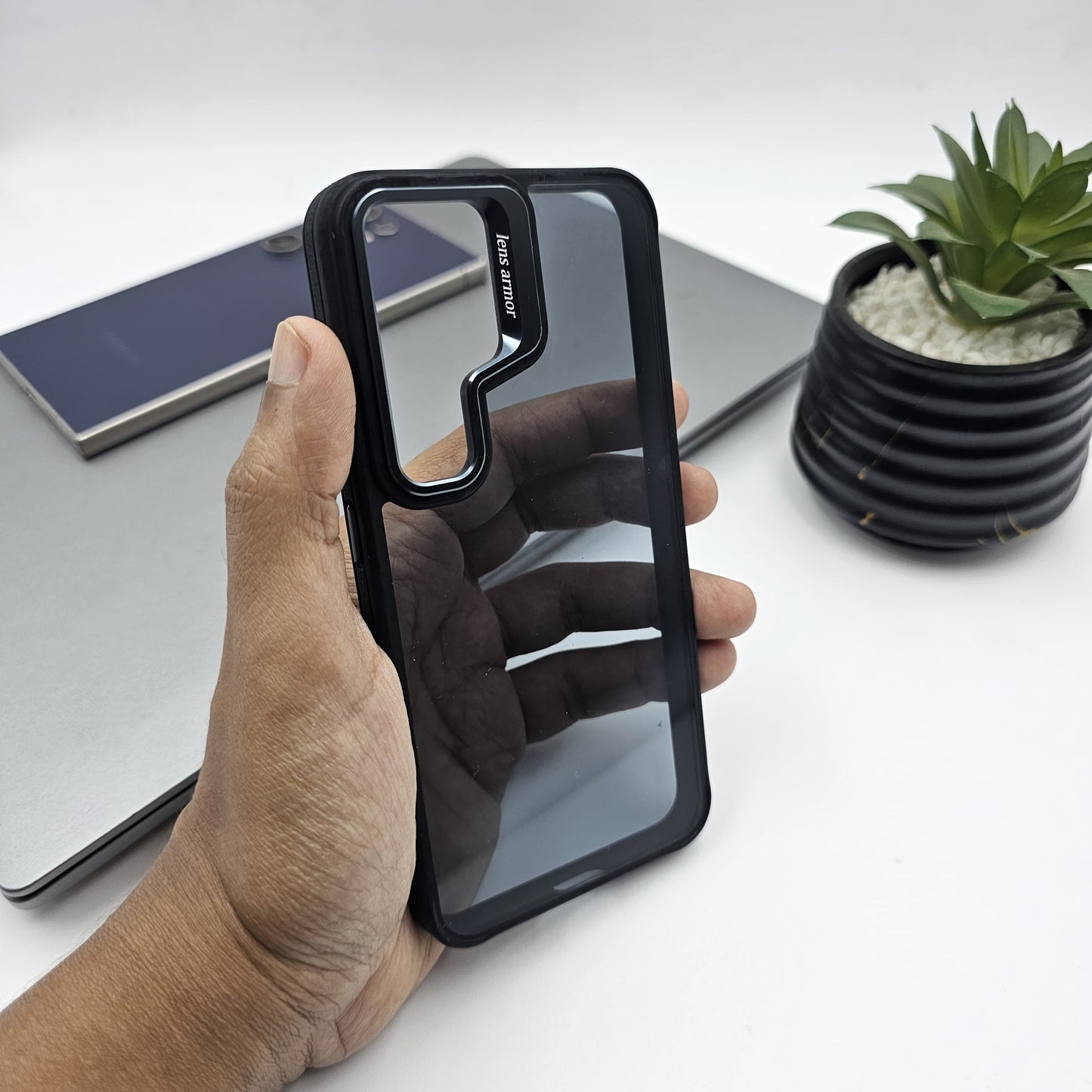 Samsung Galaxy S25 Plus Smokey Finish Transparent Metal Camera Bump Case