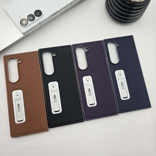 Samsung Galaxy Z Fold 6 Leather Case Stainless Metal Kickstand