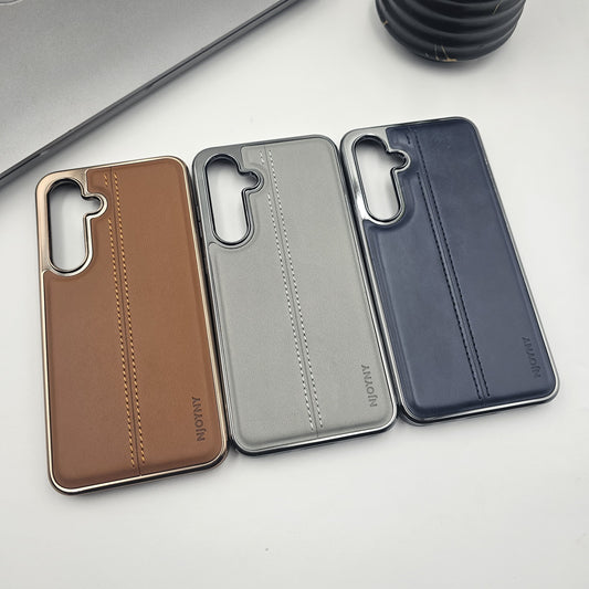 Samsung Galaxy S24 FE Centre Stitched Chrome Leather Case Inside Velvet