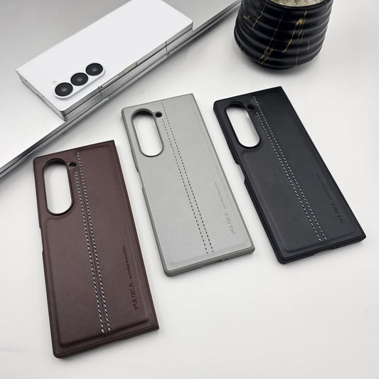 Samsung Galaxy Z Fold 5 Centre Stitched Leather Case Inside Velvet