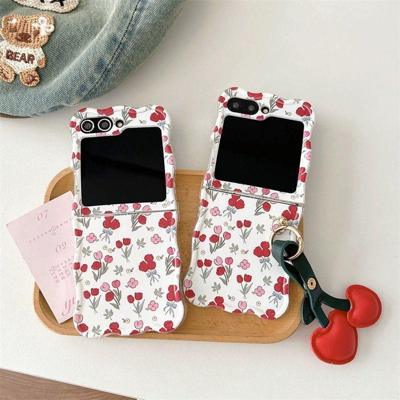 Samsung Galaxy Z Flip 6 Tulip Red Floral With Heart Strap