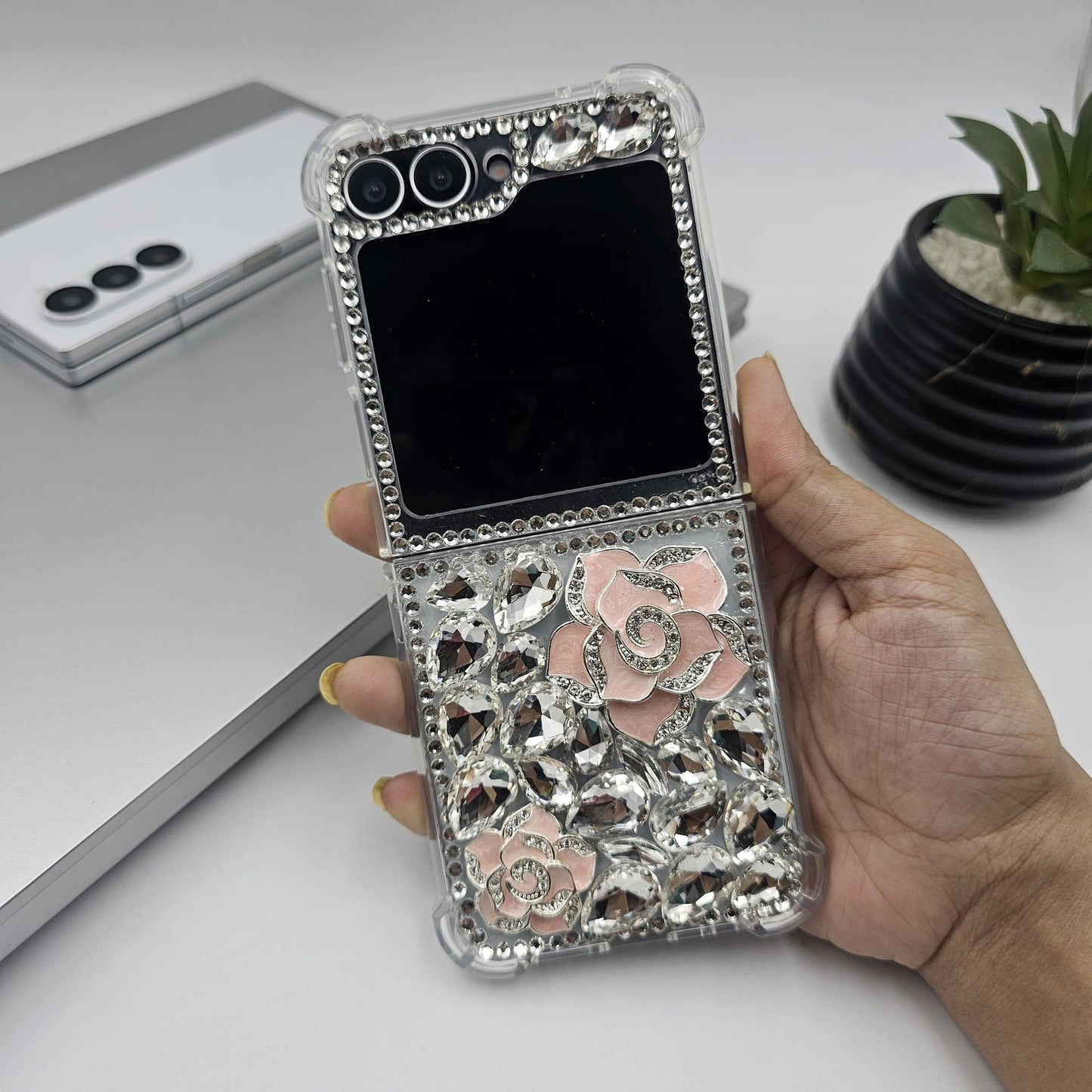 Bling Case with Rose Design & Rhinestones For Samsung Galaxy Z Flip 6 | Luxury Crystal Cover