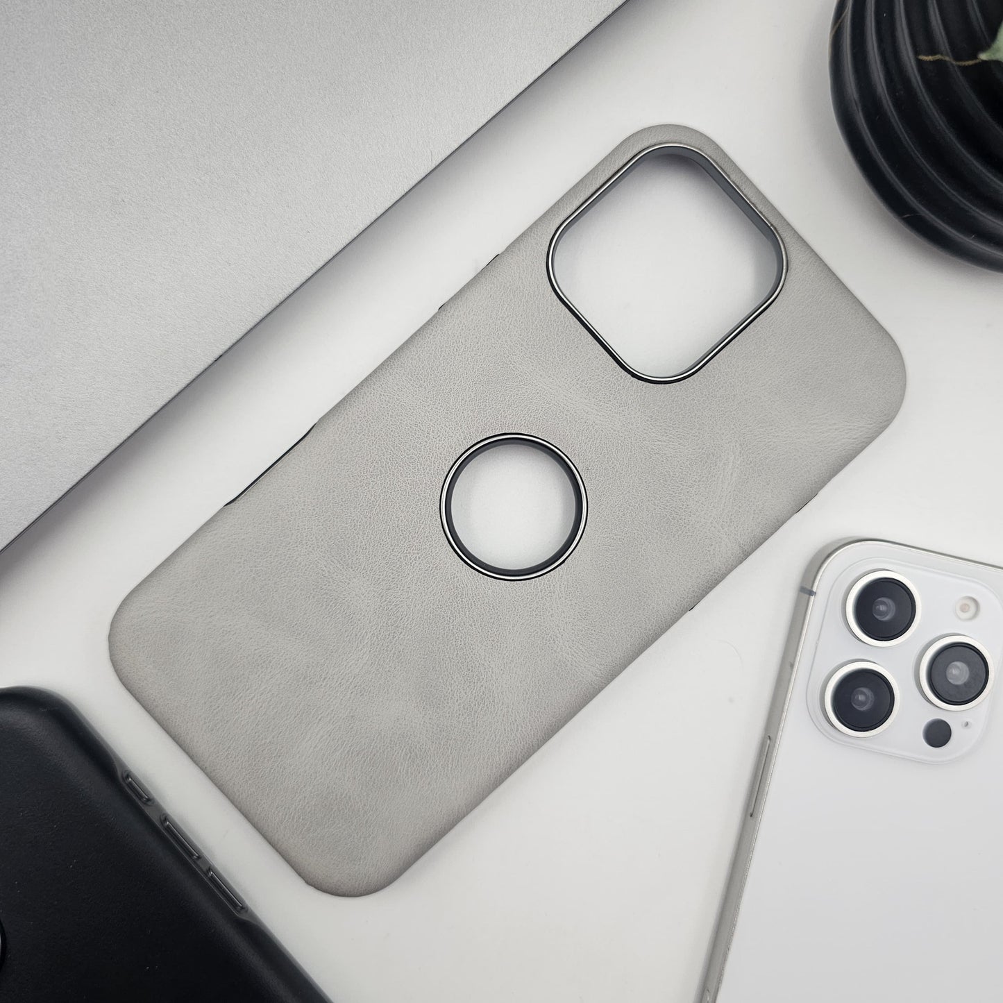 iPhone Luxury Leather Logo Cut Hidden Magsafe Case