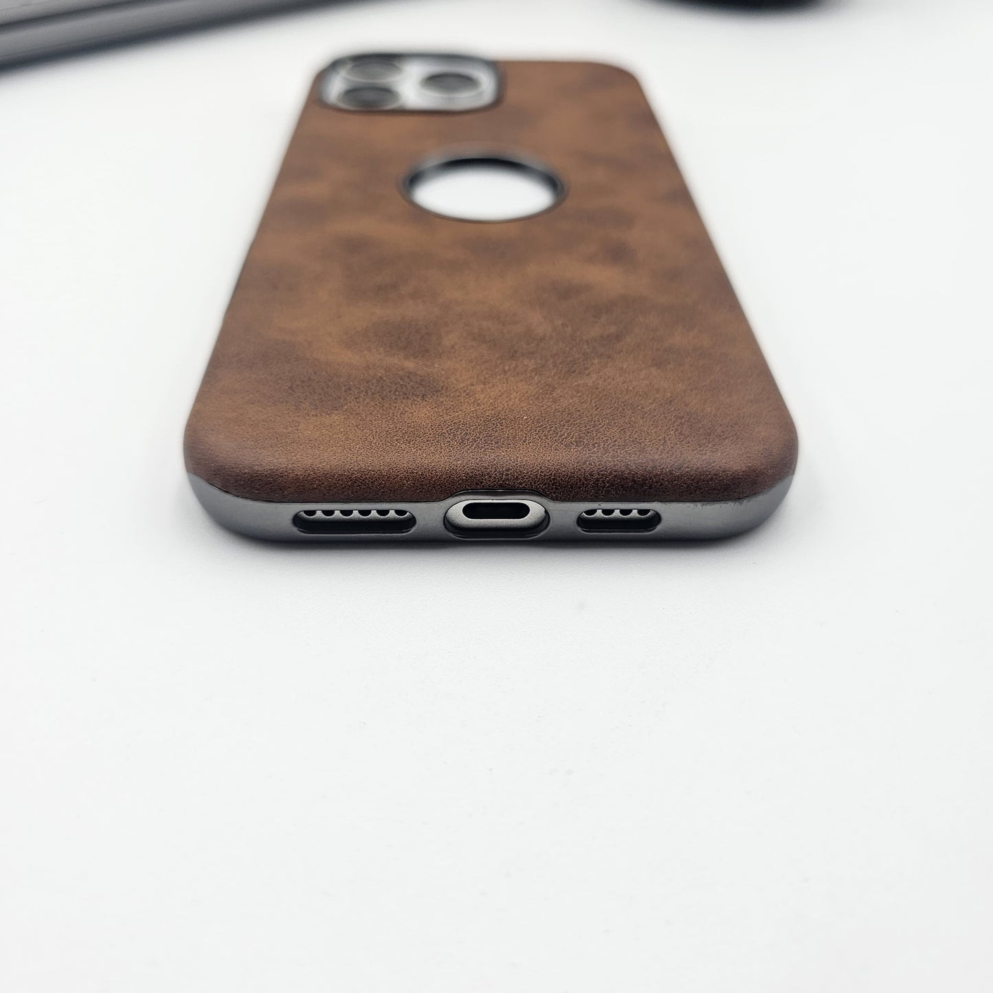 iPhone Luxury Leather Logo Cut Hidden Magsafe Case