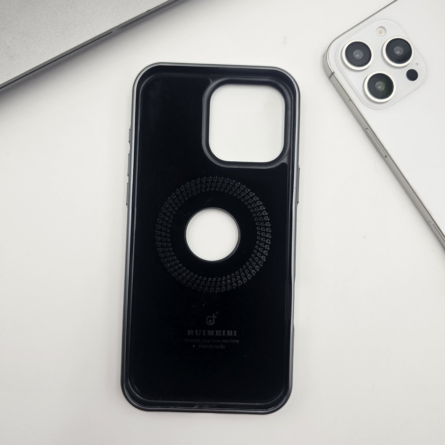 iPhone Luxury Leather Logo Cut Hidden Magsafe Case