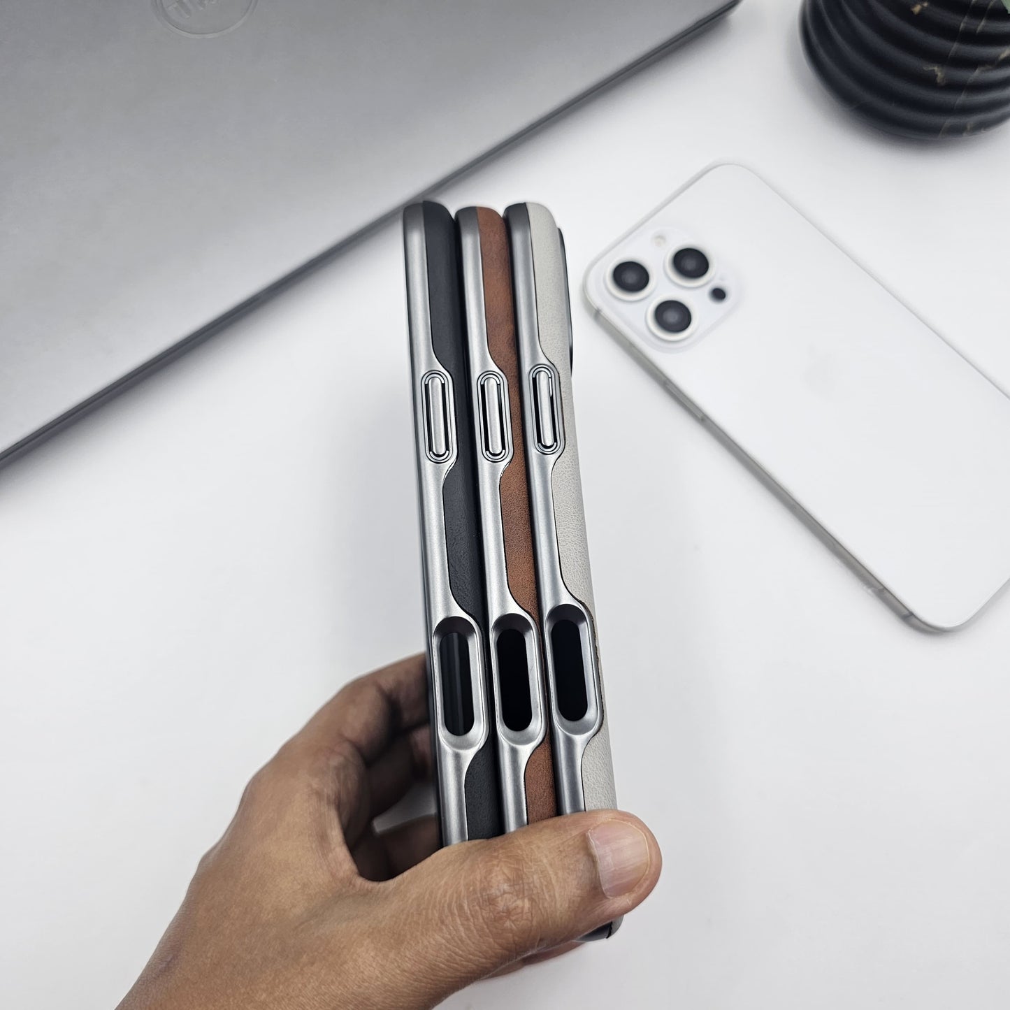 iPhone Luxury Leather Logo Cut Hidden Magsafe Case