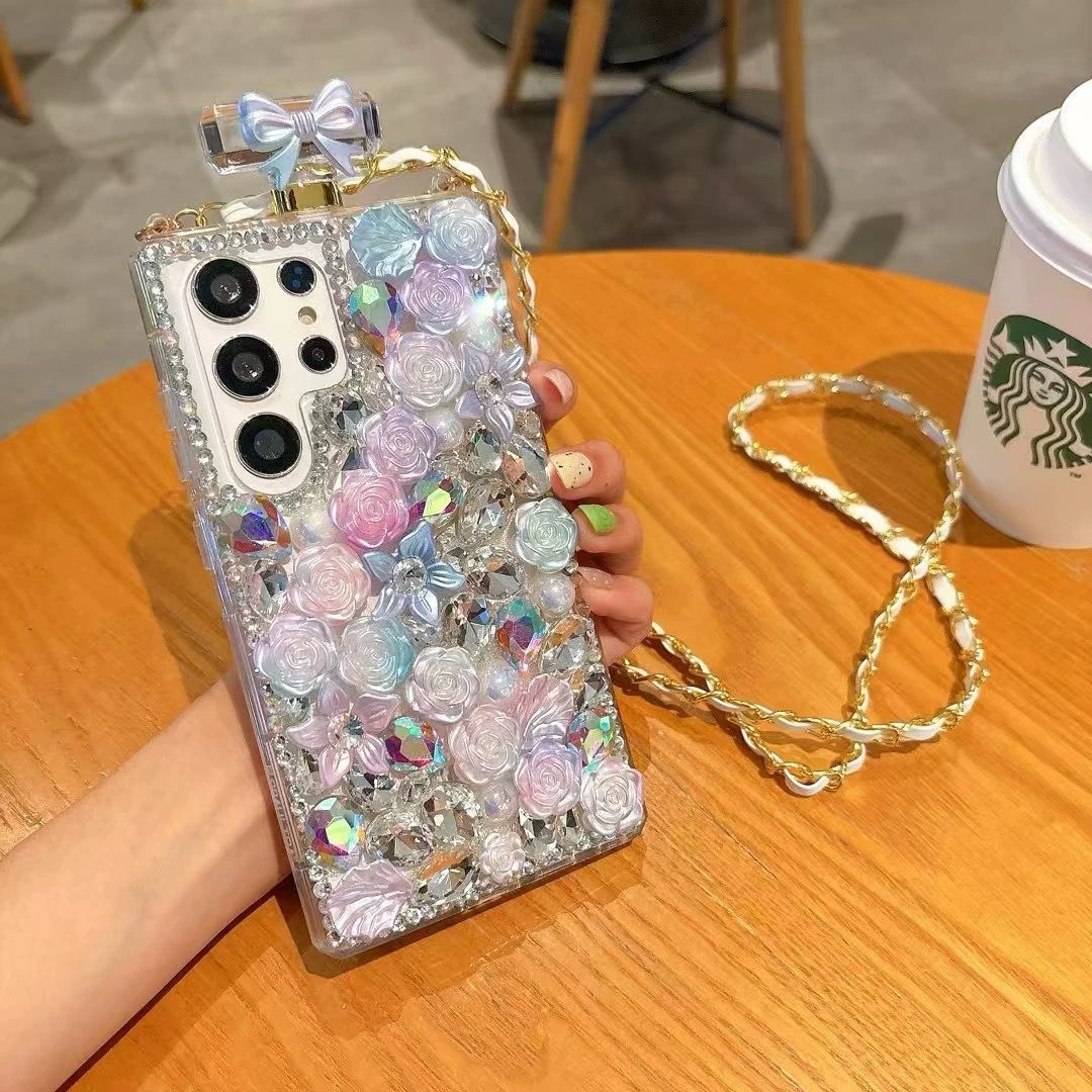 Perfume Bottle Floral Case With Sling for Samsung Galaxy S24 Ultra