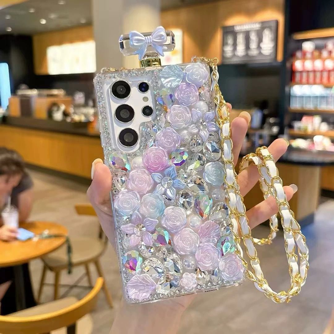 Perfume Bottle Floral Case With Sling for Samsung Galaxy S24 Ultra