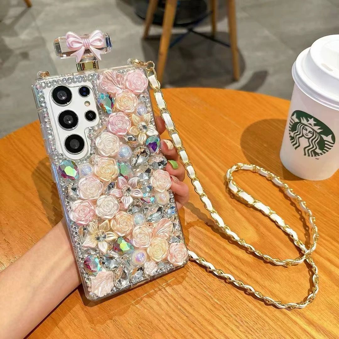 Perfume Bottle Floral Case With Sling for Samsung Galaxy S24 Ultra