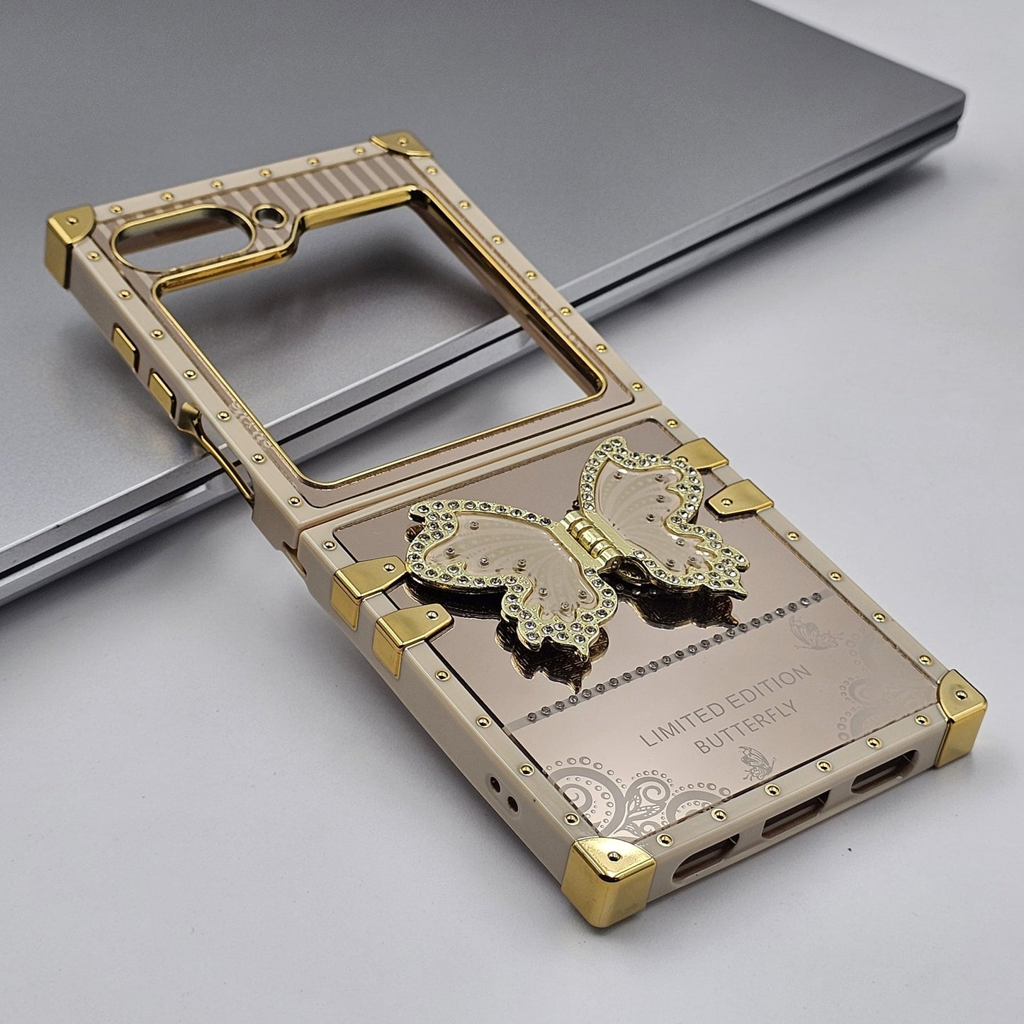 Luxury Butterfly Trunk Case for Samsung Galaxy Z Flip 6 | Gold Mirror Finish | Diamond Butterfly