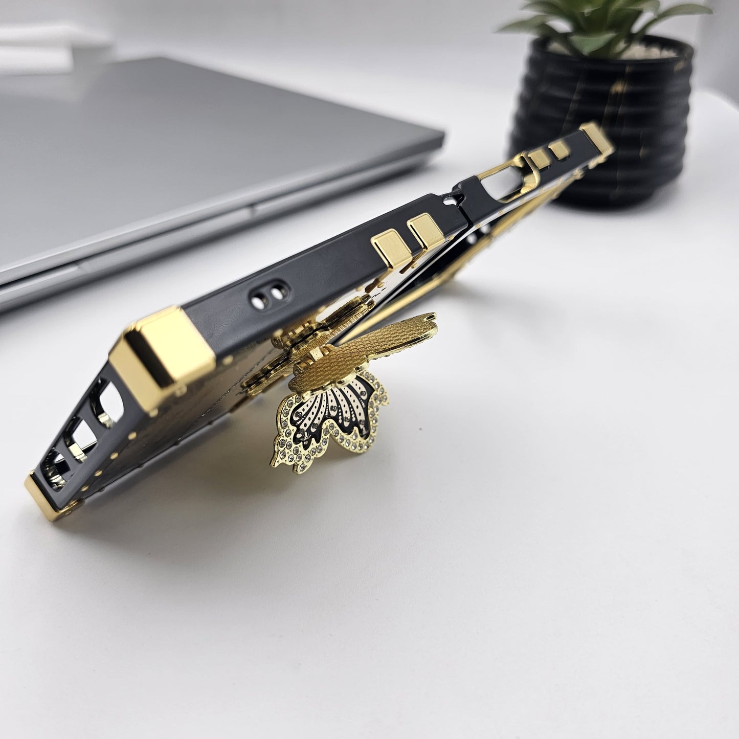 Luxury Butterfly Trunk Case for Samsung Galaxy Z Flip 7 FE | Gold Mirror Finish | Diamond Butterfly