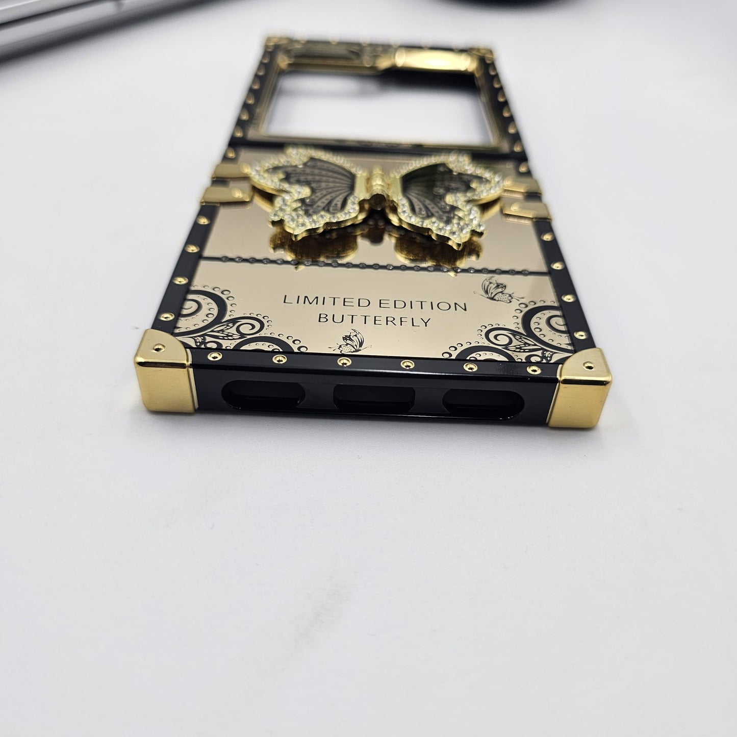 Luxury Butterfly Trunk Case for Samsung Galaxy Z Flip 6 | Gold Mirror Finish | Diamond Butterfly